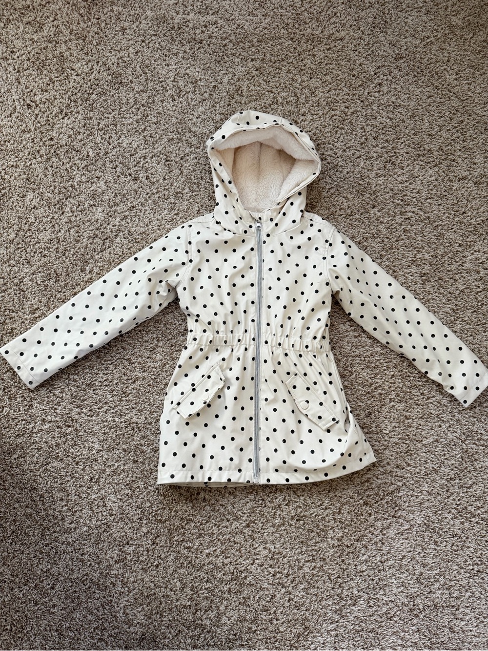 Girls Cream Polka Dot Hooded Jacket